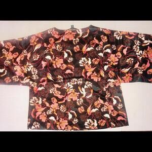 Andrew Marc New York Kimono 3/4 Sleeve Blouse Floral Easy Wear Wrinkle Free MED
